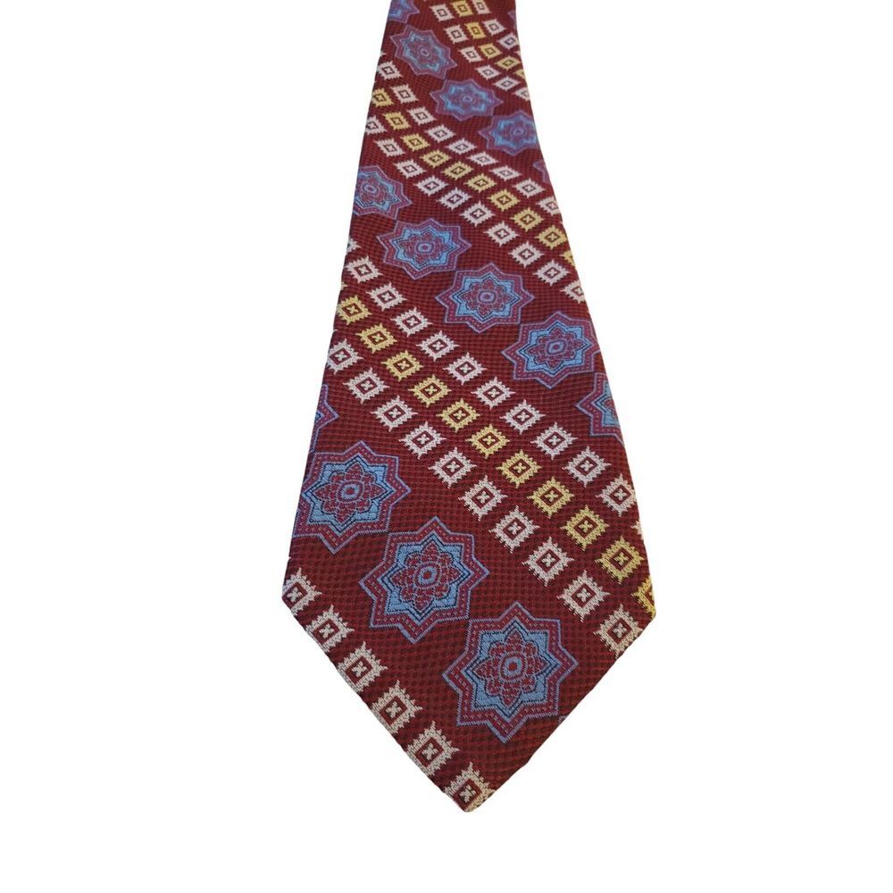 Vintage 50's SMOOTHIE BUTTON DOWN Red Necktie Geometric RAT PACK ROCKABILLY